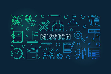Mission outline colorful horizontal illustration or banner on dark background