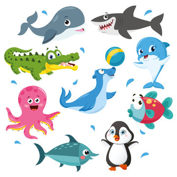 Vector Illustration Of Sea Animals