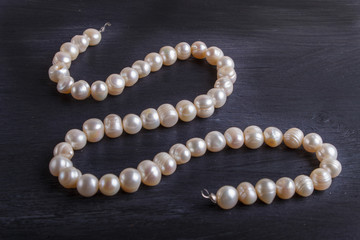 caramel colored pearl beads on a black background