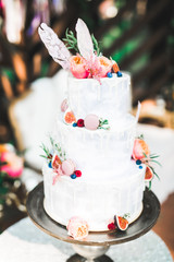 Luxury decorated wedding cake on the table