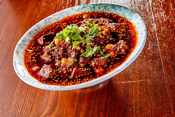 Chinese Sichuan cuisine spicy duck blood