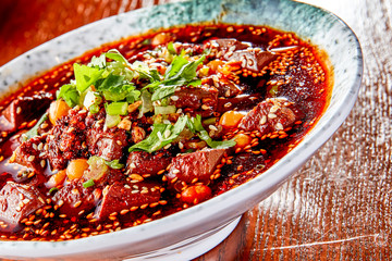 Chinese Sichuan cuisine spicy duck blood