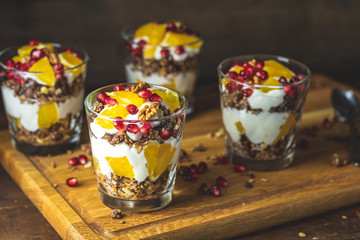 Greek yogurt parfait with granola for healthy breakfast
