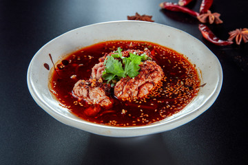 Chinese food spicy pig brain