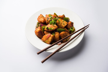 Schezwan Idli or manchurian Idly, tasty indo-chinese recipe. selective focus