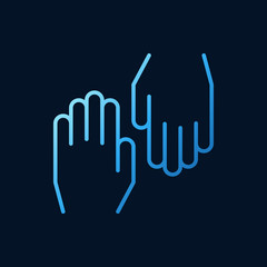 Hands vector blue outline icon or logo on dark background
