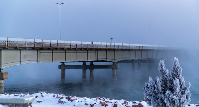 Cold bridge into the fog