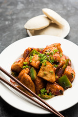 Schezwan Idli or manchurian Idly, tasty indo-chinese recipe. selective focus
