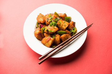 Schezwan Idli or manchurian Idly, tasty indo-chinese recipe. selective focus
