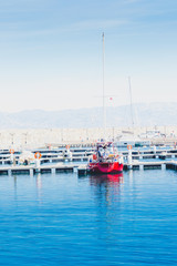 Fototapeta premium The incredible seascaping view of beach with blue sea in morocco in summer