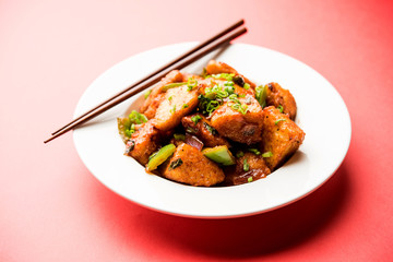 Schezwan Idli or manchurian Idly, tasty indo-chinese recipe. selective focus