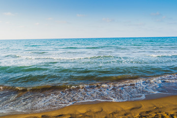 The incredible seascaping view of beach with blue sea in morocco in summer