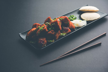 Schezwan Idli or manchurian Idly, tasty indo-chinese recipe. selective focus