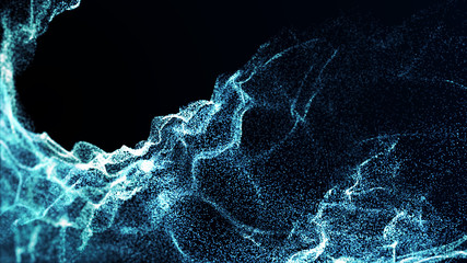 Abstract water splash.Big data. Cyber or technology background. Neon flare. 3D rendering.