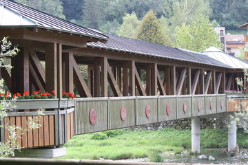 Italy, trentino, Terme di Comano, bridge over the river