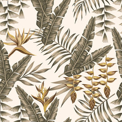 Gold flowers brown leaves seamless white background