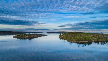Islands from a height. Lake with islands. Karelia. Russia. Wildlife of Russia. Ladoga lake. Republic of Karelia. - obrazy, fototapety, plakaty