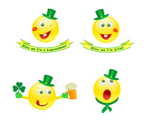 Set of emoji smile icons on Saint Patrick's