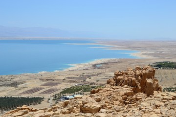 Ein Gedi, waterfall and oasis in Judean desert, view of Dead Sea, ISRAEL