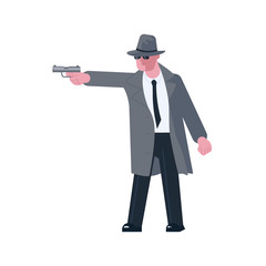 Mysterious man takes aim with a pistol isolated