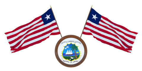 National flag and the coat of arms 3D illustration of Liberia. Background for editors and designers. National holiday