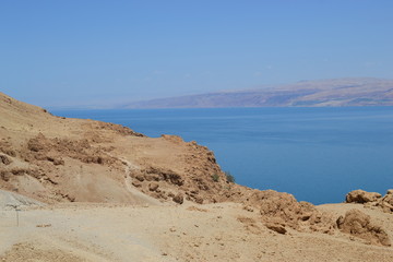 Fototapeta na wymiar Ein Gedi, waterfall and oasis in Judean desert, view of Dead Sea, ISRAEL