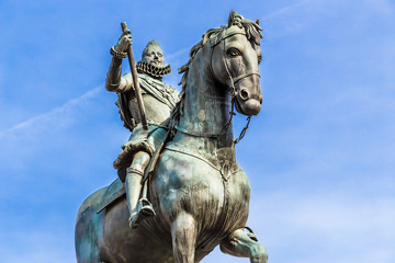 Fototapeta na wymiar Madrid, Spain. Statue of King Philip III (1616) on the Plaza Mayor