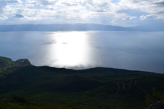 Ohrid Lake, top view. Albania - Macedonia border.