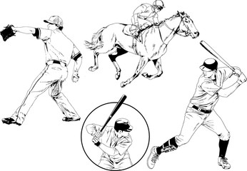 set of vector drawings on the theme of sport drawn ink from hands without a background