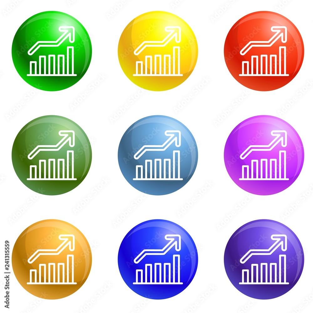Poster grow up graph icons vector 9 color set isolated on white background for any web design