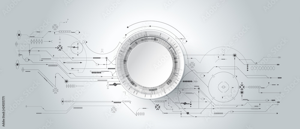 Poster 3d design paper with line circle with circuit board. illustration abstract modern futuristic, engine