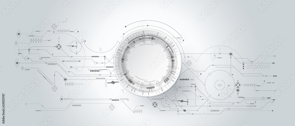 Leinwandbilder 3d design paper with line circle with circuit board. illustration abstract modern futuristic, engine