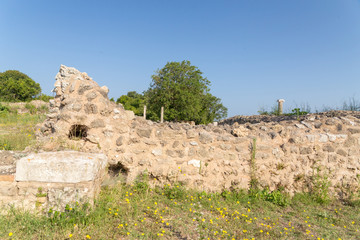 ancient Nikopolis in preveza greece paleochristian church in the castle of Nikolopils culumns...