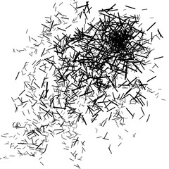 Isolated artistic ink paint splatter textures and decorative elements on white paper background. Chaotic isentegration effect.