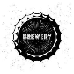 Vintage craft beer logo and brewery with wheat ear and inscription on bottle cap on white background