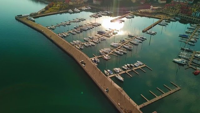 aerial shot from the drone,of Boats in Marina. Port San Rocco  , Muggia Italy 