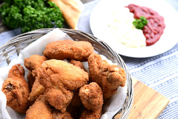 Crispy fried chicken wings with Bread crumbs (European style)..Chicken wing menu for children.