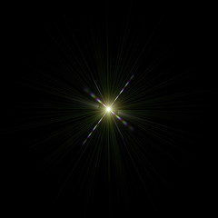 Obraz premium Isolated realistic lens flare visual effect on black night background. Space star. 