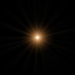 Isolated realistic lens flare visual effect on black night background. Space star. 