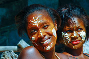 Woman with traditionally painted face, Madagascar