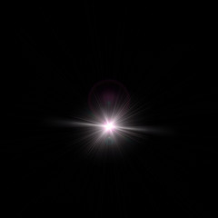 Isolated realistic lens flare visual effect on black night background. Space star. 