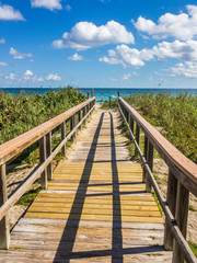 The wooden pathway over the dunes to the beach