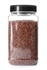  Jar with uncooked red rice on white background © New Africa