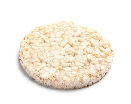 Crunchy rice cake on white background. Healthy snack