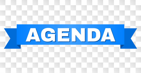 AGENDA text on a ribbon. Designed with white title and blue stripe. Vector banner with AGENDA tag on a transparent background.