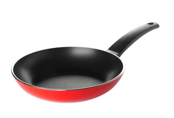 Modern clean frying pan isolated on white