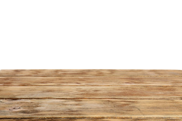 Empty wooden table on white background. Mockup for design
