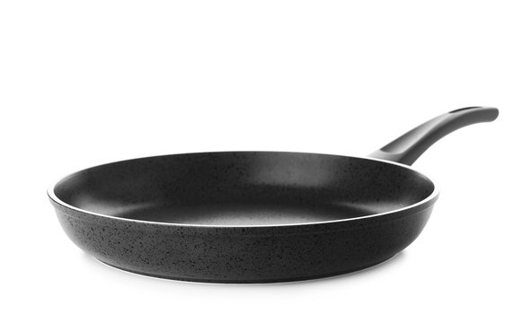 Modern clean frying pan isolated on white