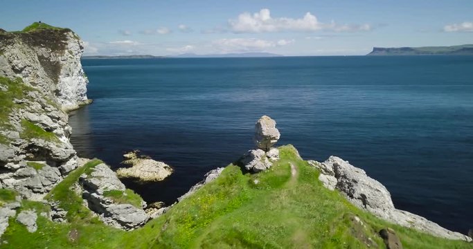 North Ireland, Antrim Coast, Kinbane castle and shore.