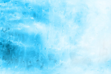 Colorful winter blue ink and watercolor textures on white paper background. Paint leaks and ombre effects. Hand painted abstract image.